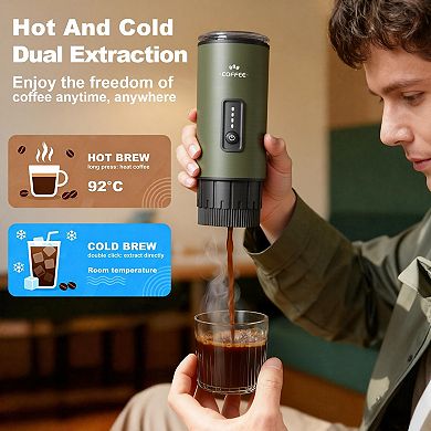 GVODE Rechargeable Electric Portable Espresso Machine 20 Bar, Fits Pods & Ground, Car/ Offfice/ Home