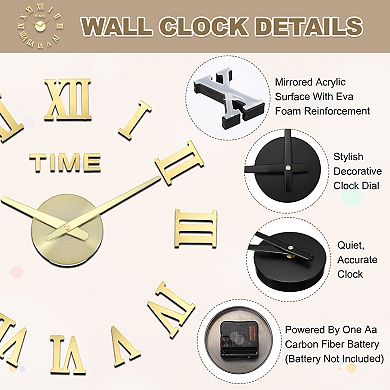 19.69-27.56 Inch Modern Frameless DIY Wall Clock 1Pc