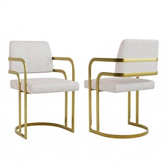 Linen Dining Chairs with Brushed Gold Legs Set of 2