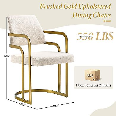 Linen Dining Chairs with Brushed Gold Legs Set of 2
