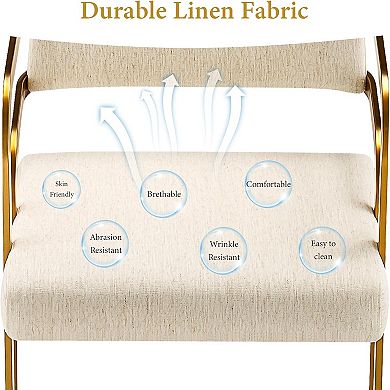 Linen Dining Chairs with Brushed Gold Legs Set of 2