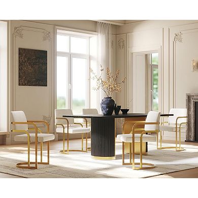 Linen Dining Chairs with Brushed Gold Legs Set of 2