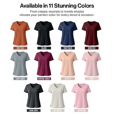Women's V-Neck T-Shirt Soft Stretch, Solid Colors, Casual Tee with Short Sleeves - WOVA COUTURE
