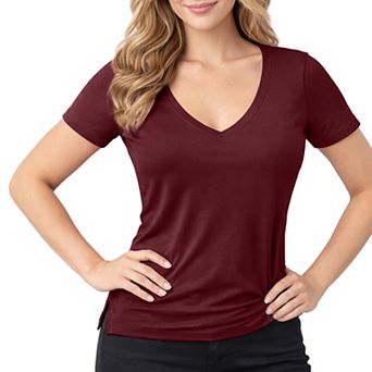 Women's V-Neck T-Shirt Soft Stretch, Solid Colors, Casual Tee with Short Sleeves - WOVA COUTURE
