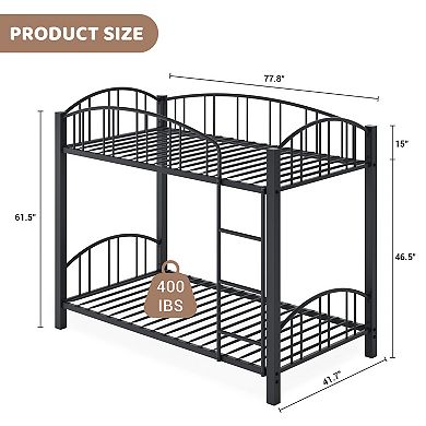 Twin Over Twin Size Metal Bunk Bed With Arched Guardrail and Safety Ladder,Heavy Duty Bunkbeds Frame