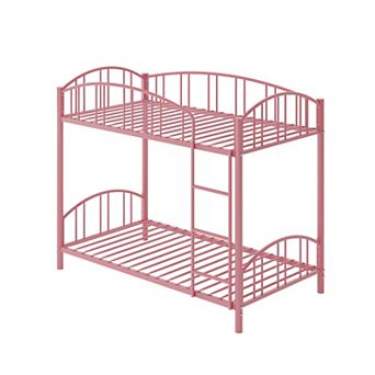 Twin Over Twin Size Metal Bunk Bed With Arched Guardrail and Safety Ladder,Heavy Duty Bunkbeds Frame
