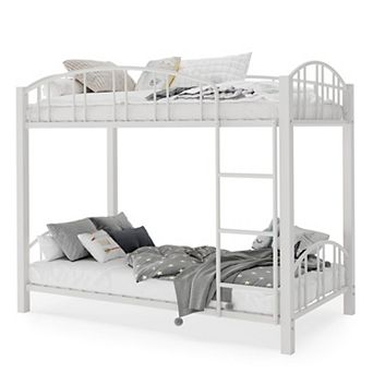Twin Over Twin Size Metal Bunk Bed With Arched Guardrail and Safety Ladder,Heavy Duty Bunkbeds Frame