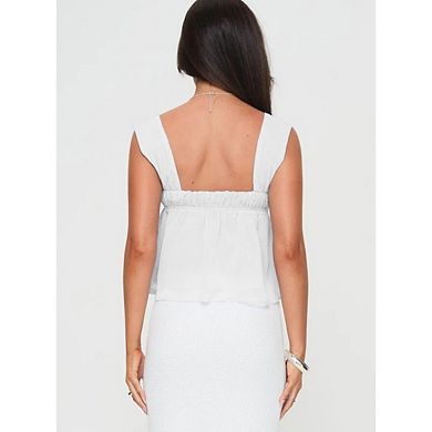 Women's Square Neck Sleeveless Tie Front Strap Vest Tank Tops Casual Solid Color Crop Top