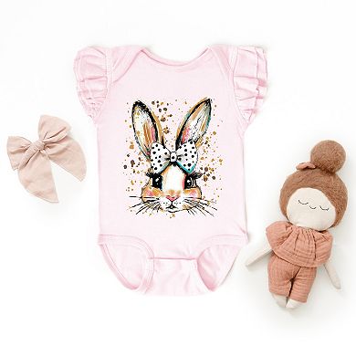 Coquette Bunny Dot Bow - Baby Flutter Sleeve Bodysuit