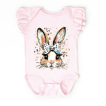 Coquette Bunny Dot Bow - Baby Flutter Sleeve Bodysuit