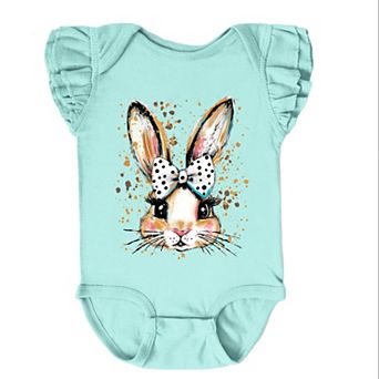 Coquette Bunny Dot Bow - Baby Flutter Sleeve Bodysuit