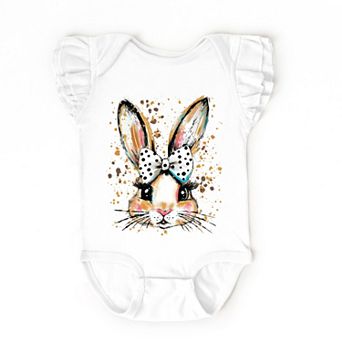 Coquette Bunny Dot Bow - Baby Flutter Sleeve Bodysuit