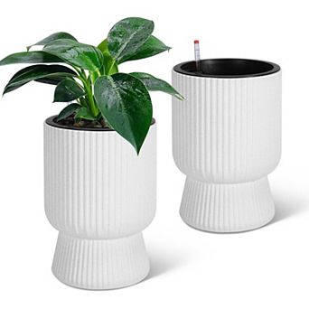 14.2" Tall Planters Set of 2,Self Watering Pots for Indoor Plants,Flower Pots with Built-in Drainage