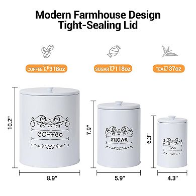Set of 3 Farmhouse Canisters,Kitchen Storage Jars with Airtight Lids