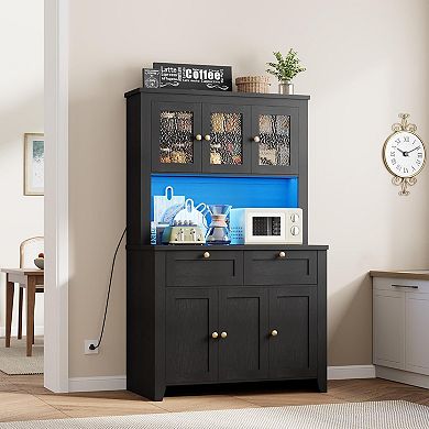 Pantry Cabinet with Charging Station, Kitchen Hutch with Storage Drawers and Adjustable Shelves