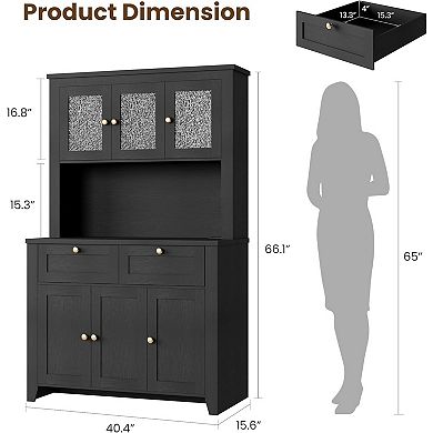 Pantry Cabinet with Charging Station, Kitchen Hutch with Storage Drawers and Adjustable Shelves