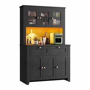 Pantry Cabinet with Charging Station, Kitchen Hutch with Storage Drawers and Adjustable Shelves