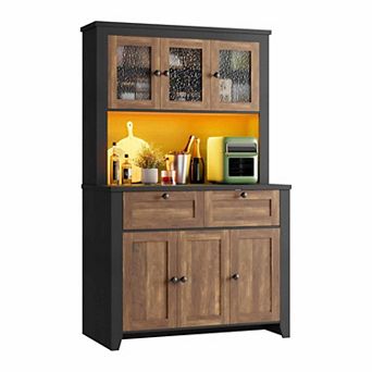 Pantry Cabinet with Charging Station, Kitchen Hutch with Storage Drawers and Adjustable Shelves