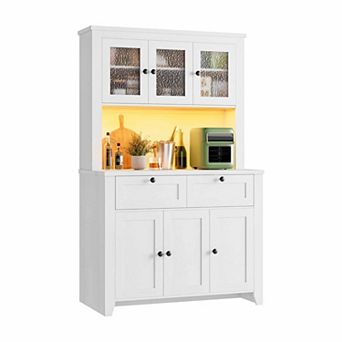 Pantry Cabinet with Charging Station, Kitchen Hutch with Storage Drawers and Adjustable Shelves