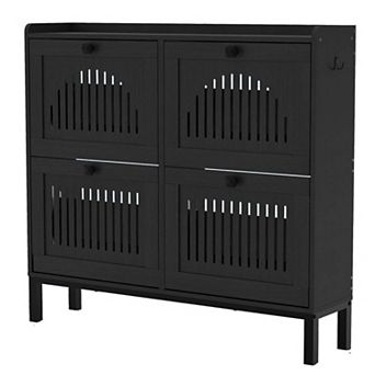 4-Door Flip Shoe Cabinet with Adjustable Shelves Hidden Entryway Storage Organizer Wooden Shoe Rack