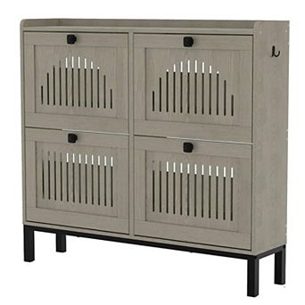 4-Door Flip Shoe Cabinet with Adjustable Shelves Hidden Entryway Storage Organizer Wooden Shoe Rack