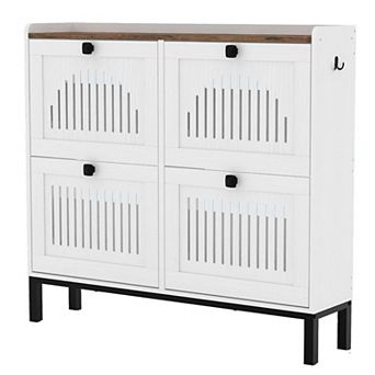 4-Door Flip Shoe Cabinet with Adjustable Shelves Hidden Entryway Storage Organizer Wooden Shoe Rack