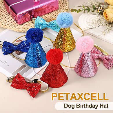 1Pc Mini Small Dog Hats Birthday Party Hat with Pompons, 2.95x4.72 Inch