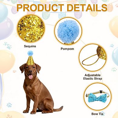 1Pc Mini Small Dog Hats Birthday Party Hat with Pompons, 2.95x4.72 Inch