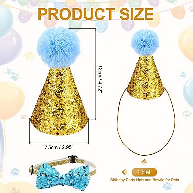 1Pc Mini Small Dog Hats Birthday Party Hat with Pompons, 2.95x4.72 Inch