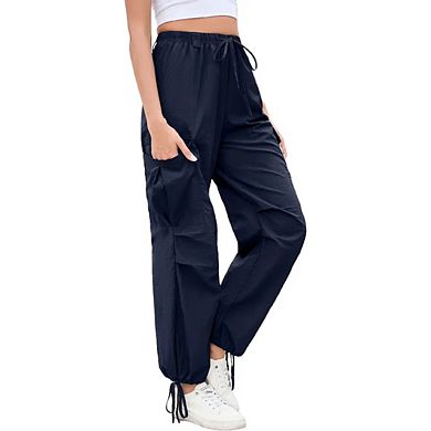 Cargo Jogger Parachute Pants For Women Casual Baggy Low Waist Drawstring Light Y2K Pants