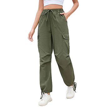 Cargo Jogger Parachute Pants For Women Casual Baggy Low Waist Drawstring Light Y2K Pants