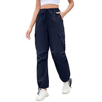 Cargo Jogger Parachute Pants For Women Casual Baggy Low Waist Drawstring Light Y2K Pants