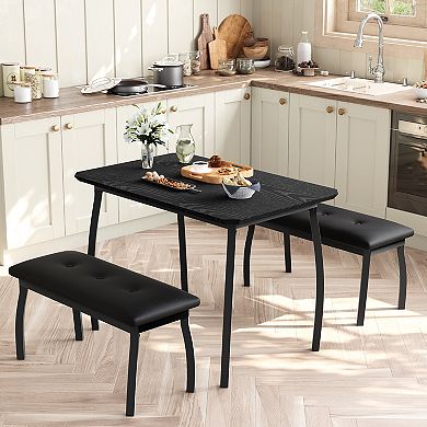 3-Piece Retro Dining SetSpace-Saving Table & 2 Upholstered Benches for 4