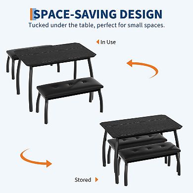 3-Piece Retro Dining SetSpace-Saving Table & 2 Upholstered Benches for 4
