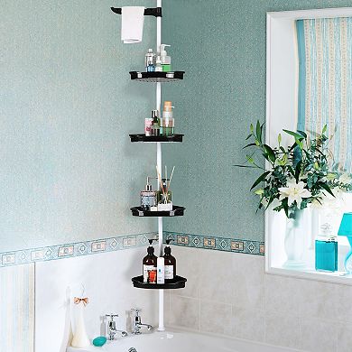 4-Tier Corner Shower Caddy with Tension Pole，Adjustable 39123 Inches, Rustproof Standing Organizer