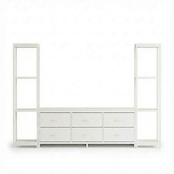 Danolapsi Modern Industrial Dresser TV Stand for 75 Inch TV 6 Fabric Drawers 4 tier Storage Shelves