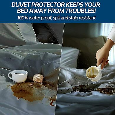 Waterproof down comforter set with zipper and buttons, includes pillowcases