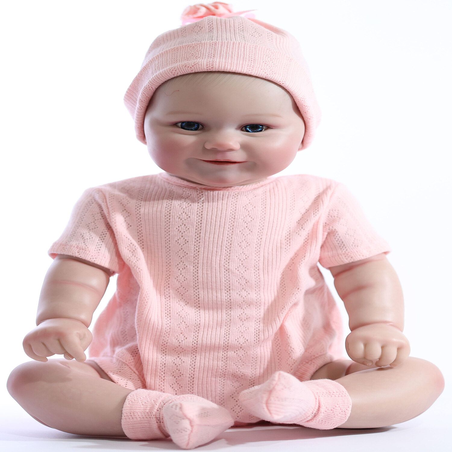 Детские куклы 18 inch Baby Doll in Pink Knit Outfit Lifelike Newborn Doll with Hat & Booties — фото 1