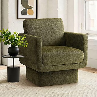 Modern 360° Swivel Accent Chair, 27" Wide Black Upholstered Square Armchair