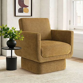 Modern 360° Swivel Accent Chair, 27" Wide Black Upholstered Square Armchair