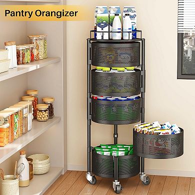 Rotating 5-Tier Wire Fruit Veggie Basket Cart with Wheels