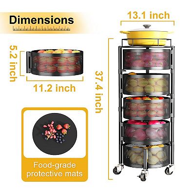Rotating 5-Tier Wire Fruit Veggie Basket Cart with Wheels
