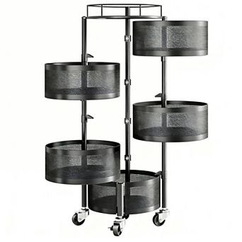 Rotating 5 tier Wire Fruit Veggie Basket Cart with Wheels
