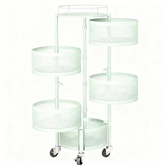 Rotating 5 tier Wire Fruit Veggie Basket Cart with Wheels