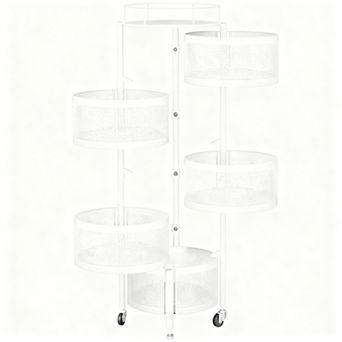 Rotating 5 tier Wire Fruit Veggie Basket Cart with Wheels