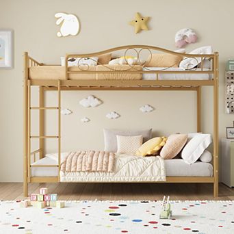 Loft Bed Twin Size with Ladder & Safety Guardrail,Heavy Duty Metal Twin Loft Bed 400 Lbs Capacity
