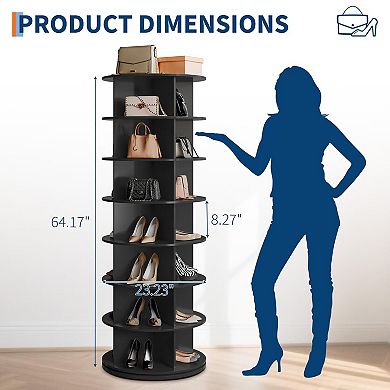 7-Tier Rotating Shoe Rack Tower 360° Spinning Freestanding Shoe Organizer for Closet and Entryway