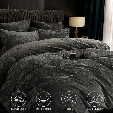 Ultra Soft Velvet Duvet Cover Set - 3pcs Queen Size, Elegant Design, Secure Fit