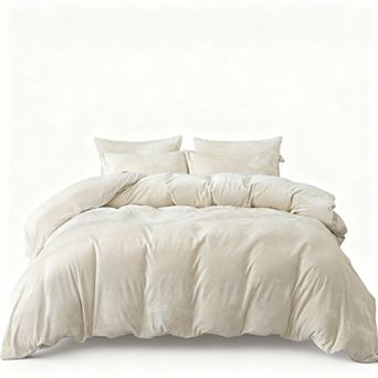 Ultra Soft Velvet Duvet Cover Set - 3 pc Queen Size, Elegant Design, Secure Fit