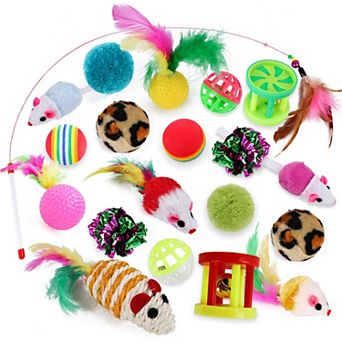20 Pack Cat Toy Variety Pack with Balls Feather Toys Plush Mice and Bell Toys for Indoor Cats